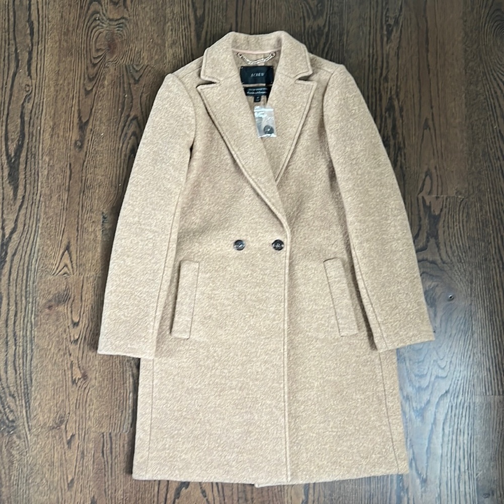 J.Crew New Daphne Topcoat in Italian Boiled Wool in color Hthr Camel sz 0